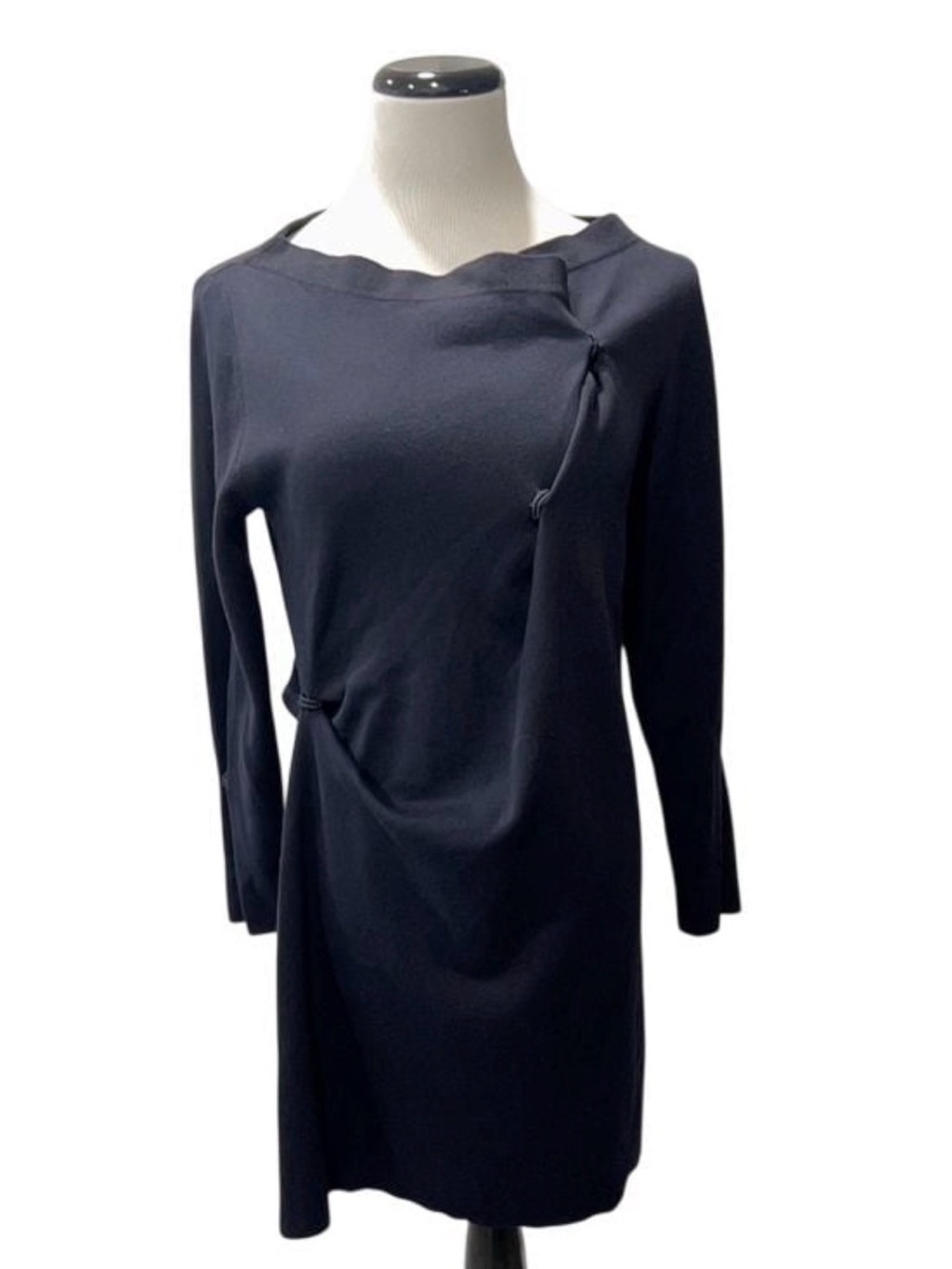 COS Women Navy Blue Wool Blend Long Sleeve Asymmetric Wrap Midi Dress Size S